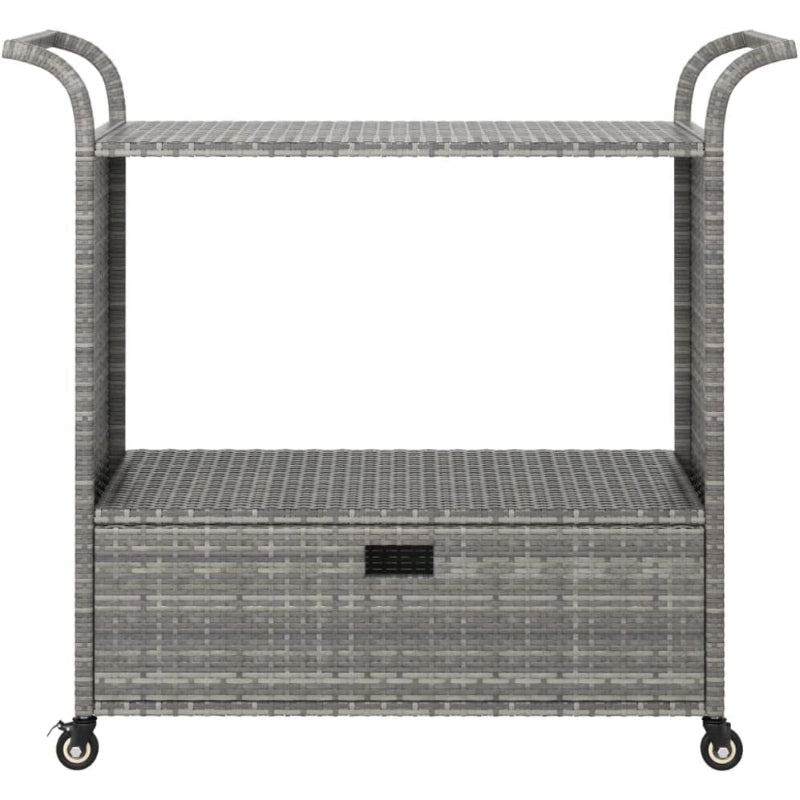 Gray Poly Rattan Rolling Outdoor Bar Cart with Drawer
