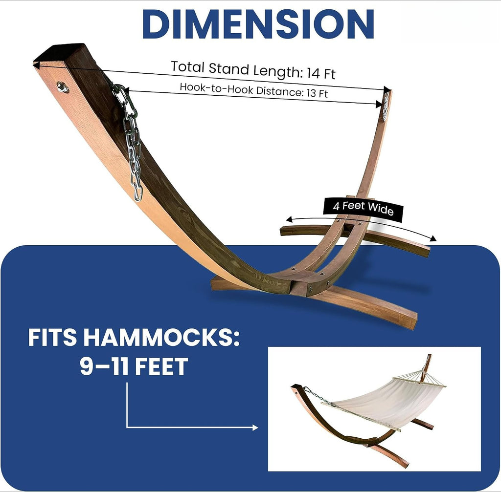 14 Ft Wooden Arc Hammock Stand, Teak Stain, 450 LB