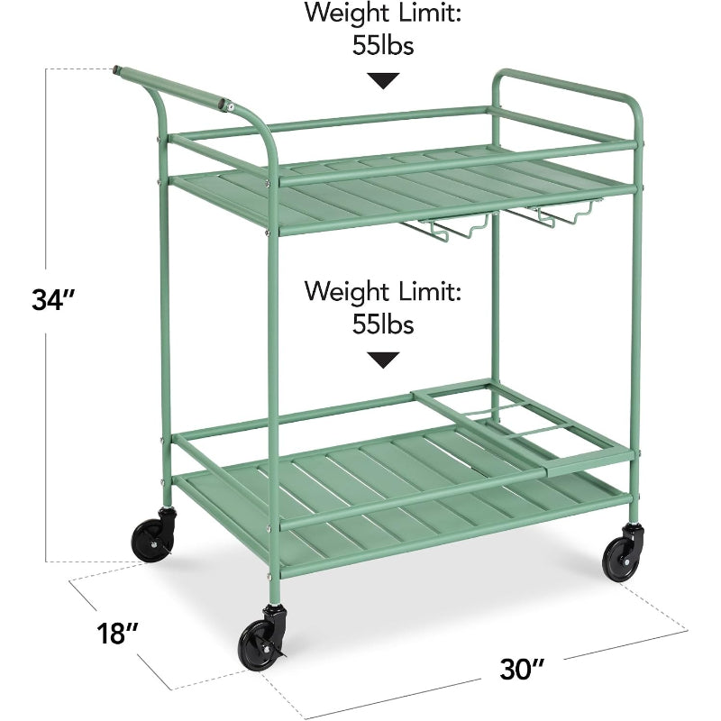 Products 2‑Tier Rolling Bar Cart, Sage