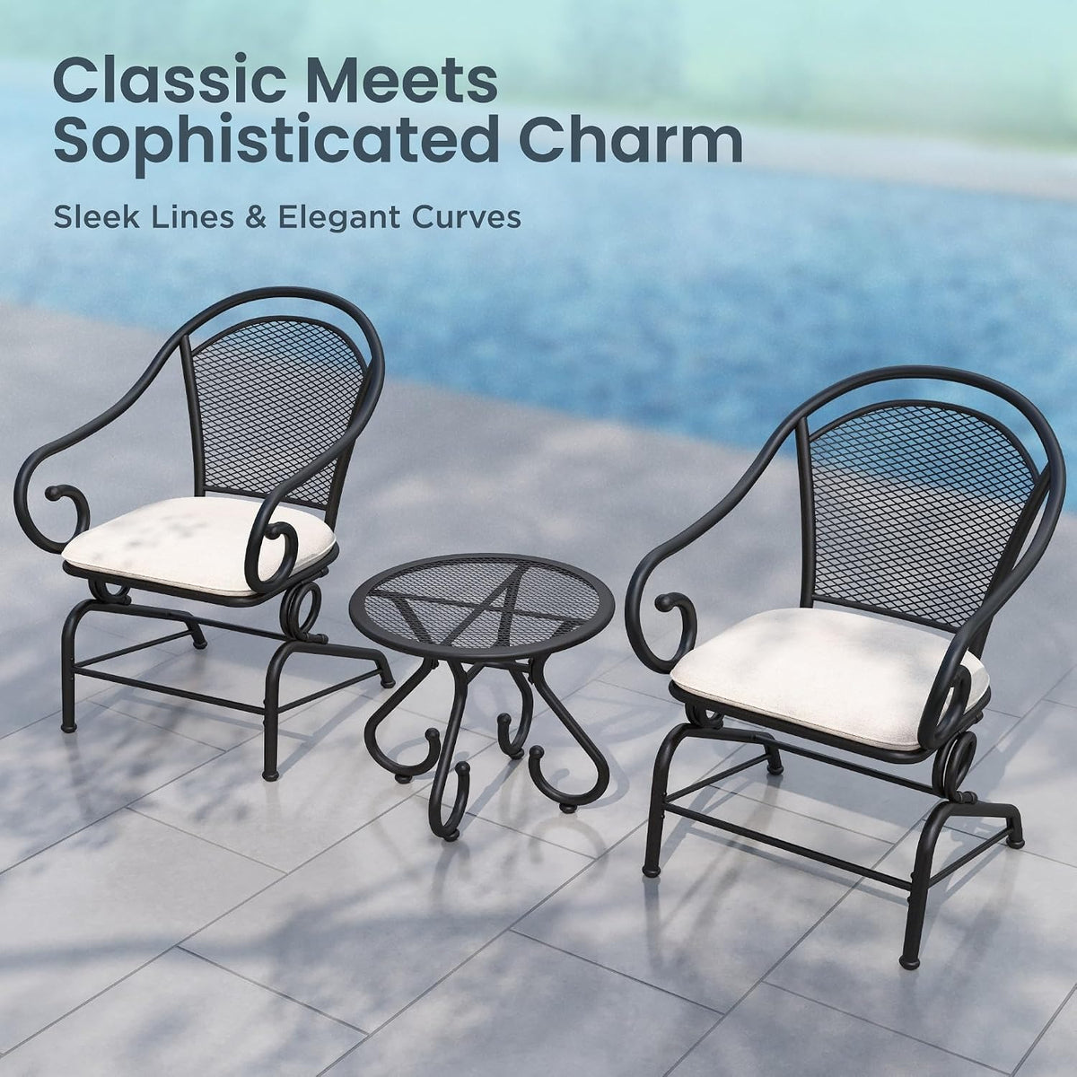3‑Piece Metal Mesh Rocking Bistro Set