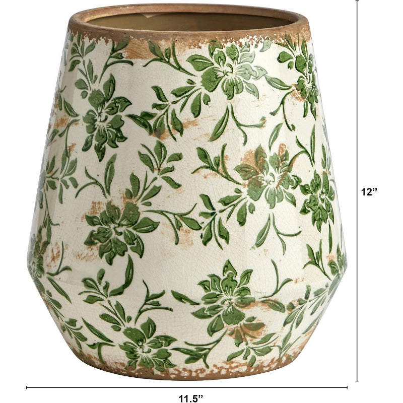 Ceramic Green Scroll Planter