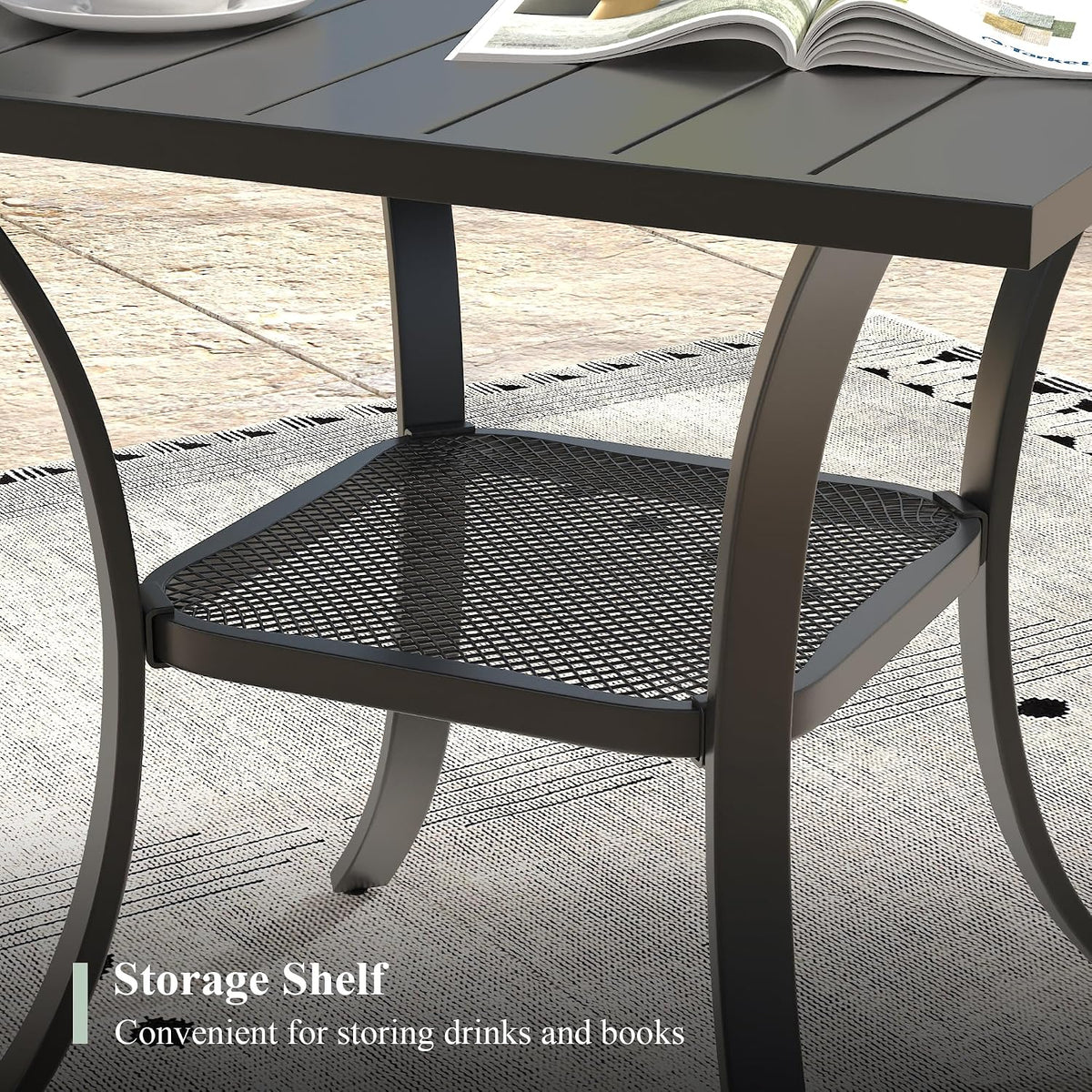 3‑Piece Metal Outdoor Dining Set, Mixed Brown & Black