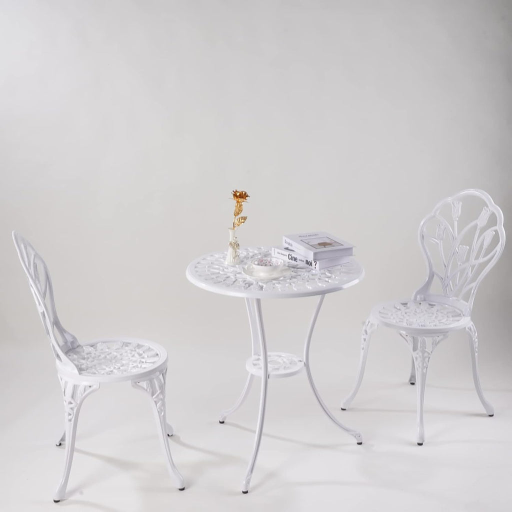 3‑Piece Cast Aluminum Bistro Set, White Tulips