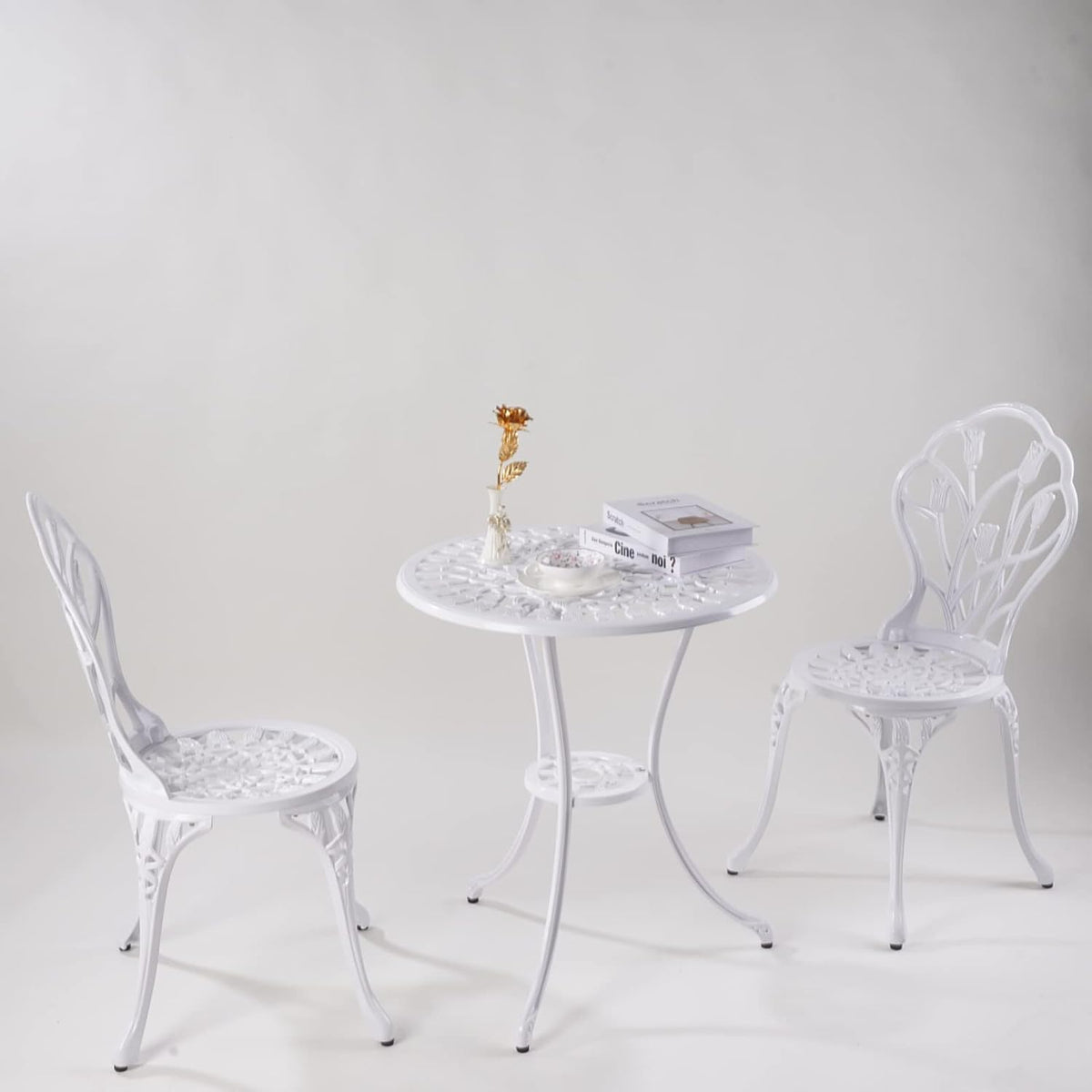 3‑Piece Cast Aluminum Bistro Set, White Tulips