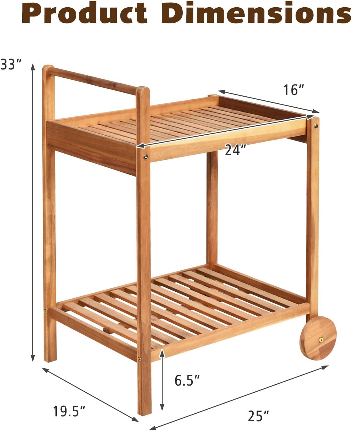 Solid Wood Rolling Serving Cart, Teak