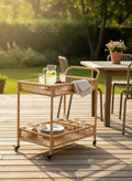 2‑Tier PE Wicker Bar Cart, Natural