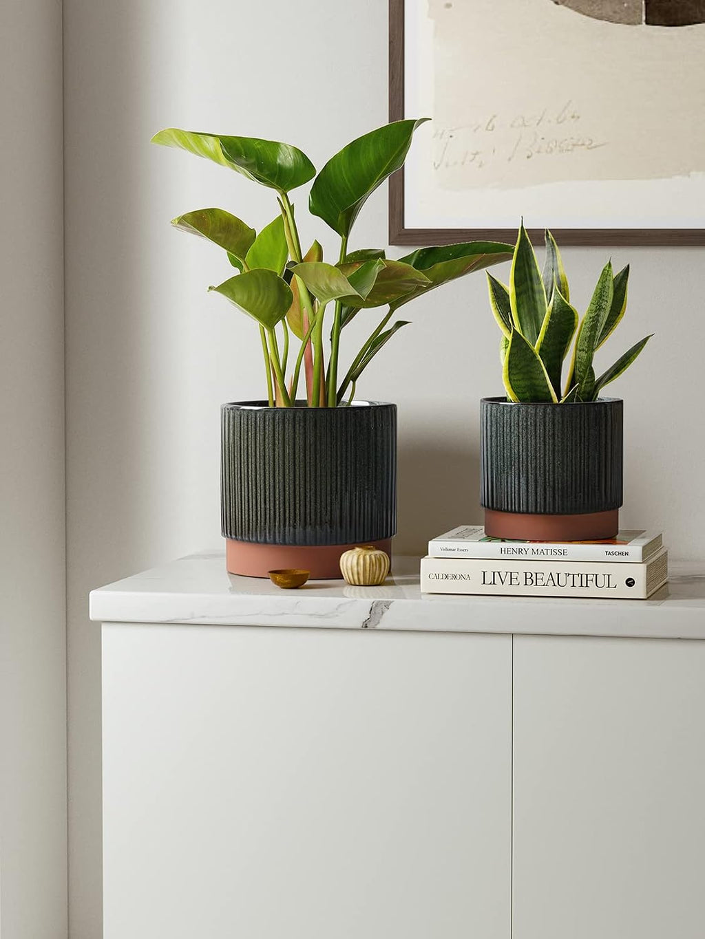 3‑Pack Black Reactive‑Glaze Stripe Ceramic Planter