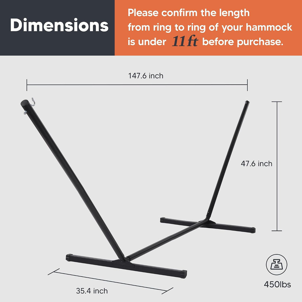12 FT Heavy‑Duty Hammock Stand, Black