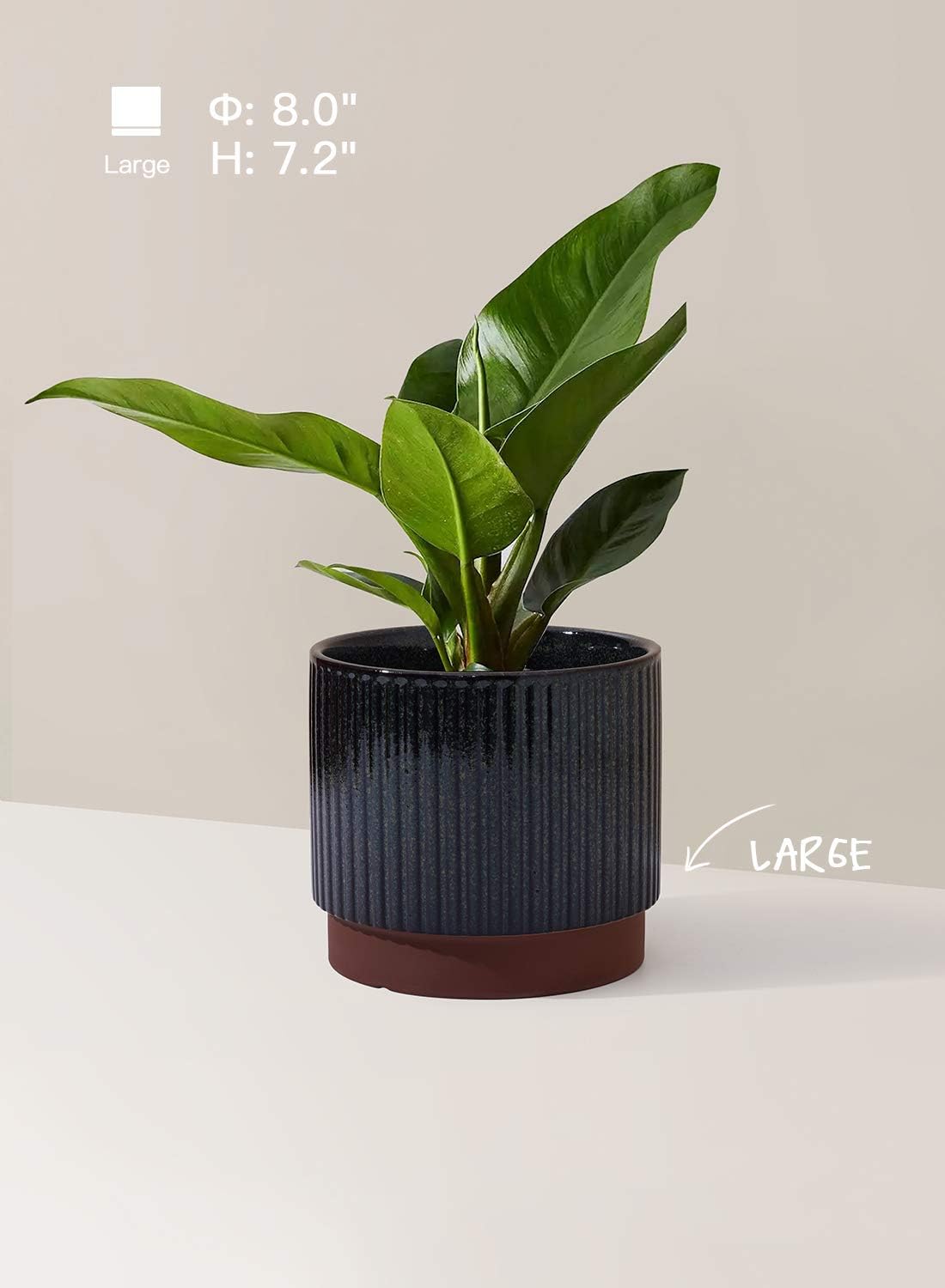 3‑Pack Black Reactive‑Glaze Stripe Ceramic Planter