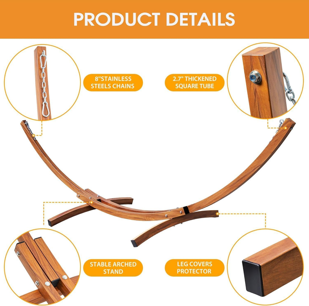 12 Ft Curved Steel Hammock Stand, Wood Grain