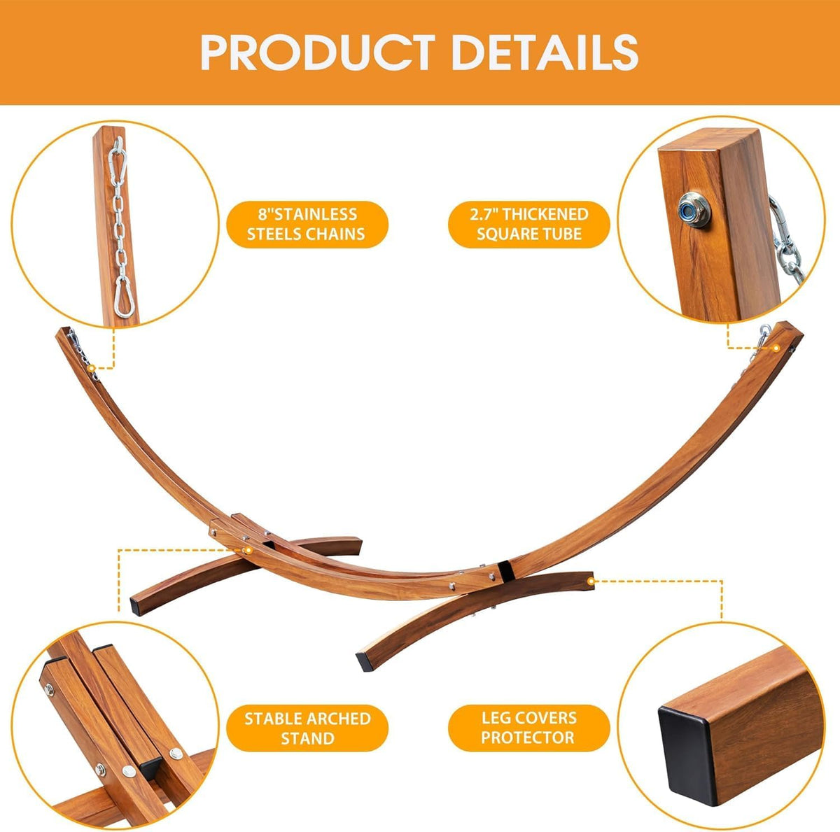 12 Ft Curved Steel Hammock Stand, Wood Grain