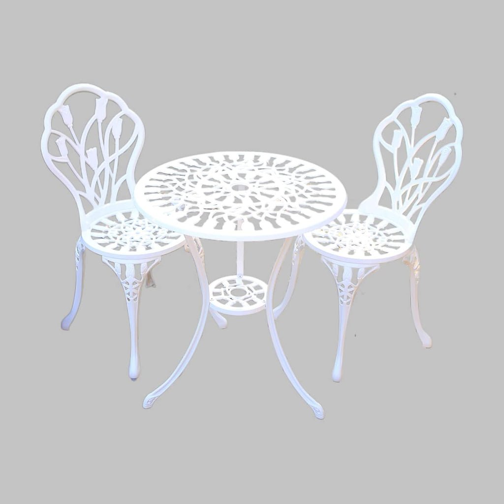 3‑Piece Cast Aluminum Bistro Set, White Tulips