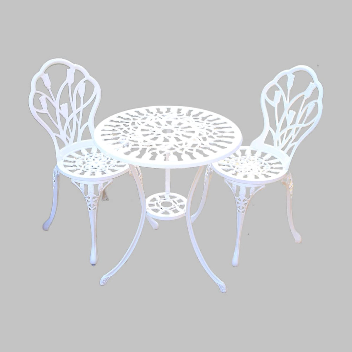 3‑Piece Cast Aluminum Bistro Set, White Tulips