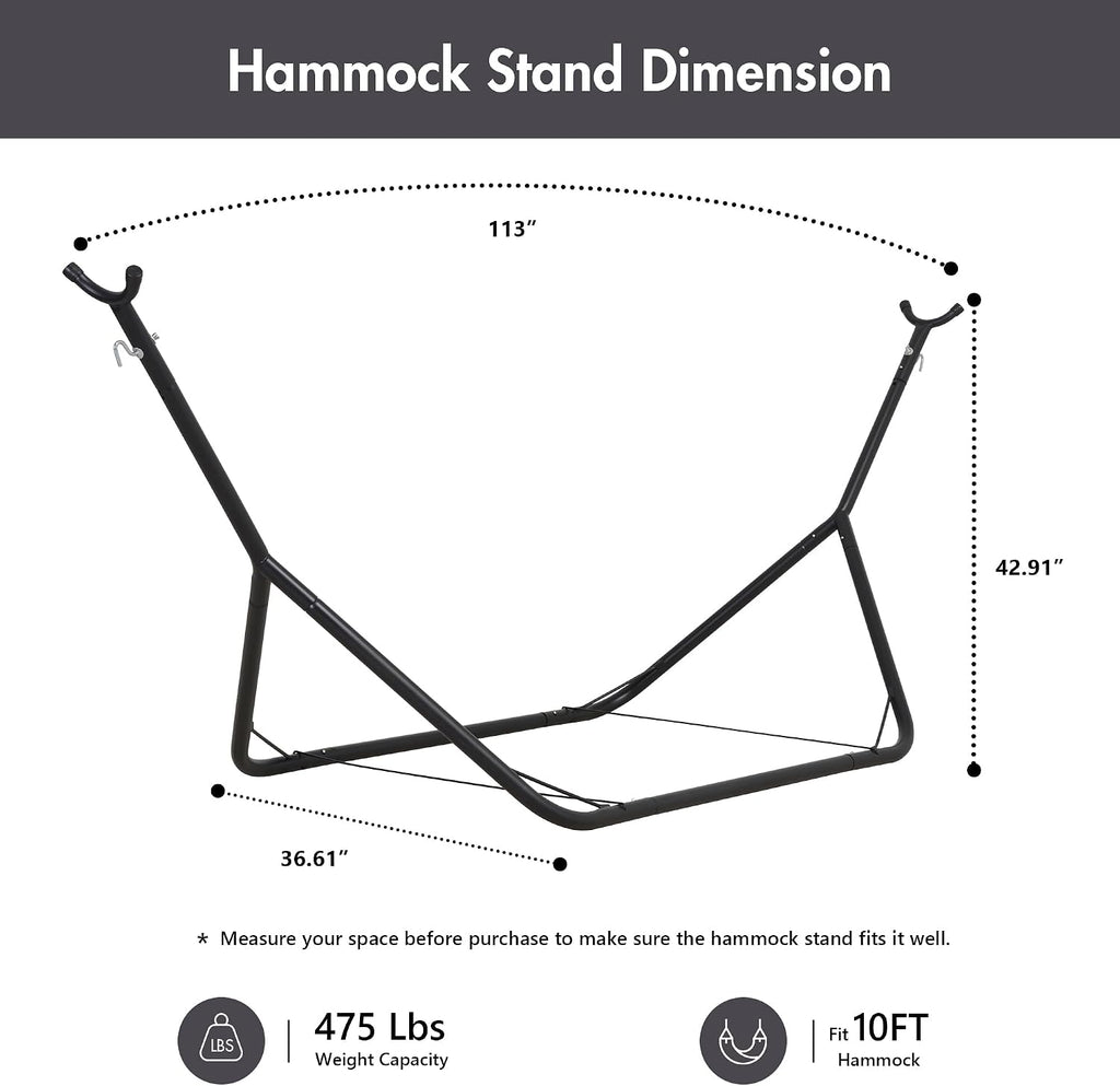 Black Heavy‑Duty Steel Hammock Stand, 10FT