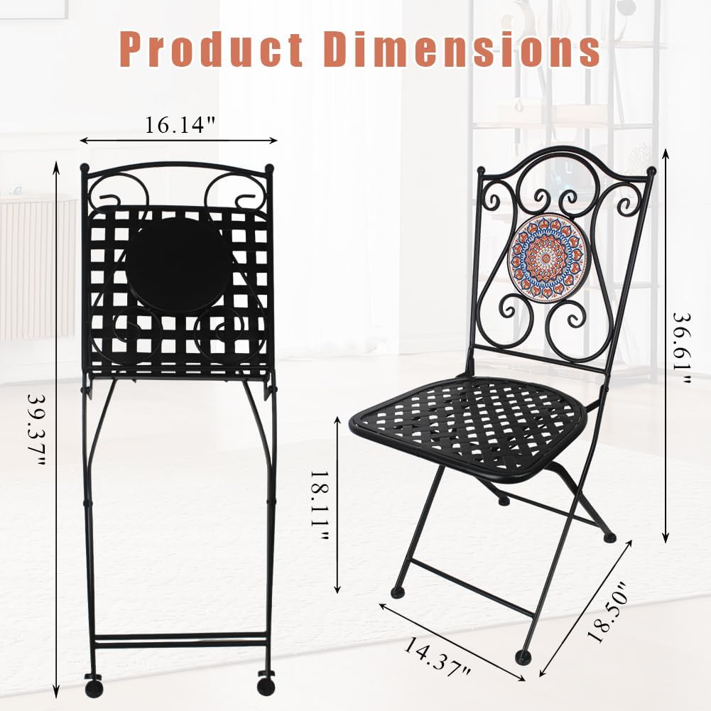 3‑Piece Mosaic Tile Folding Bistro Set