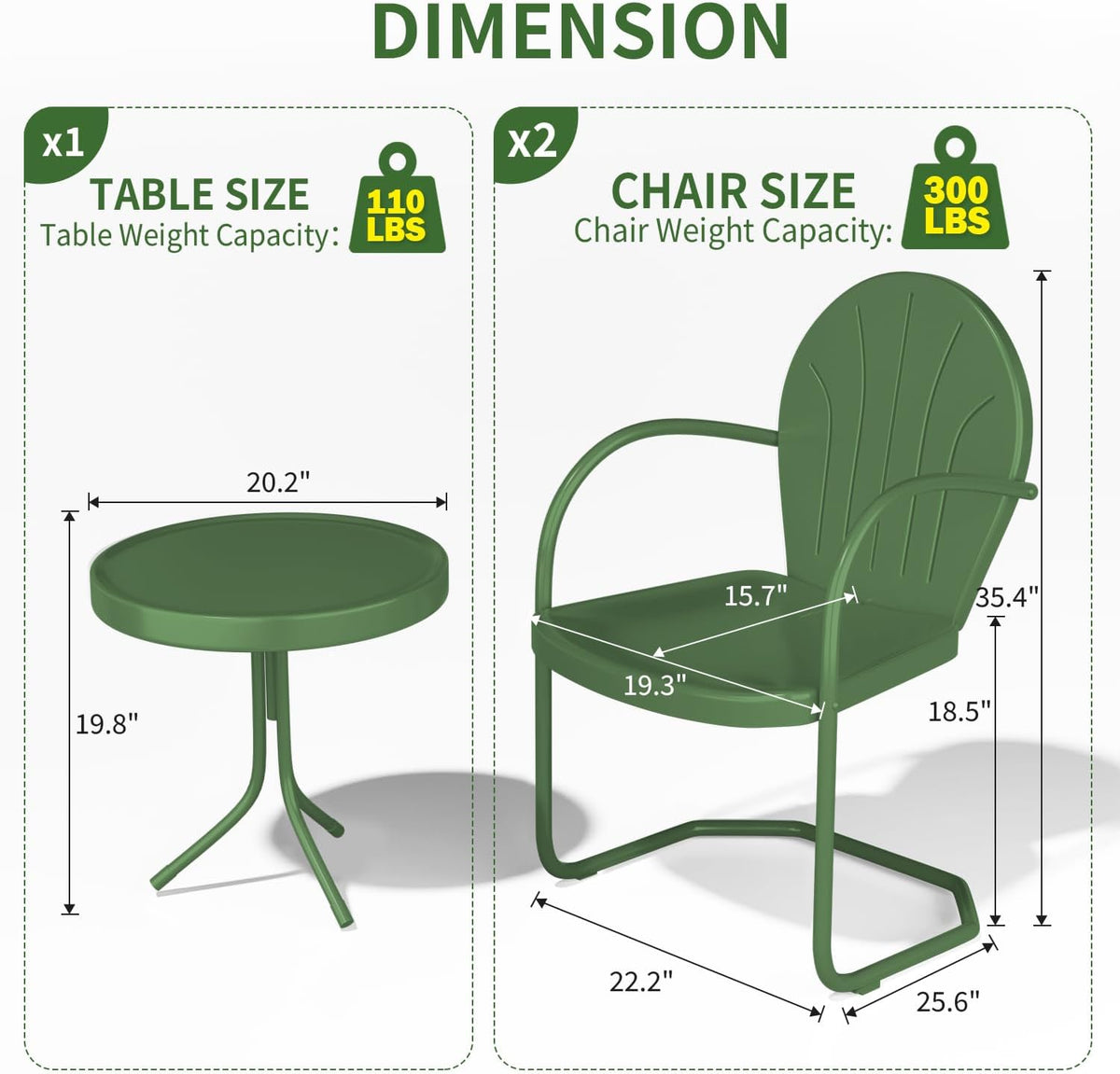 3‑Piece Green Metal Outdoor Bistro Set