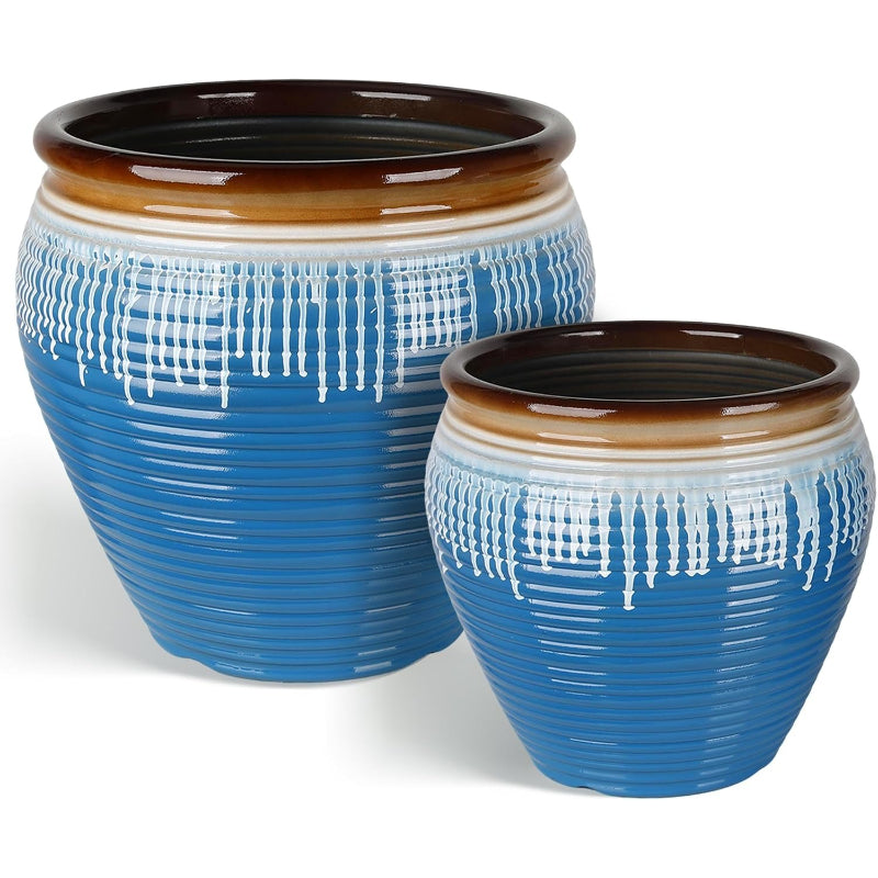 2‑Pack Blue‑Glazed Plastic Planters, Round