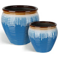 2‑Pack Blue‑Glazed Plastic Planters, Round