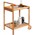 Solid Wood Rolling Serving Cart, Teak