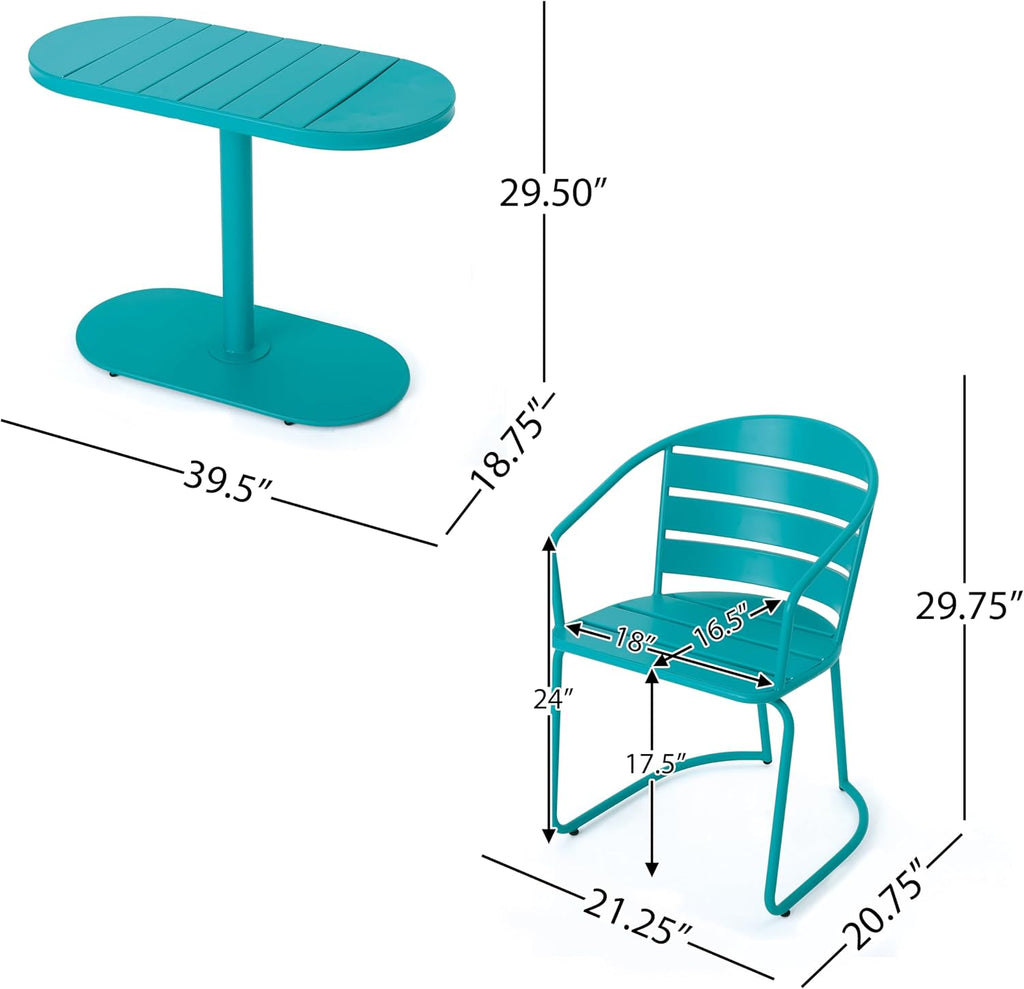 Knight Home Adley 3‑Piece Metal Bistro Set, Teal