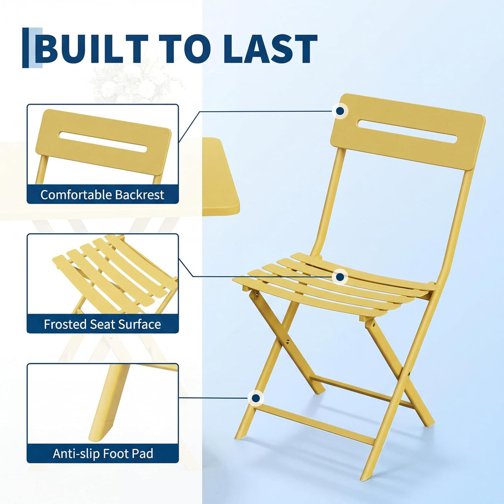 3‑Piece Folding Bistro Set, Yellow