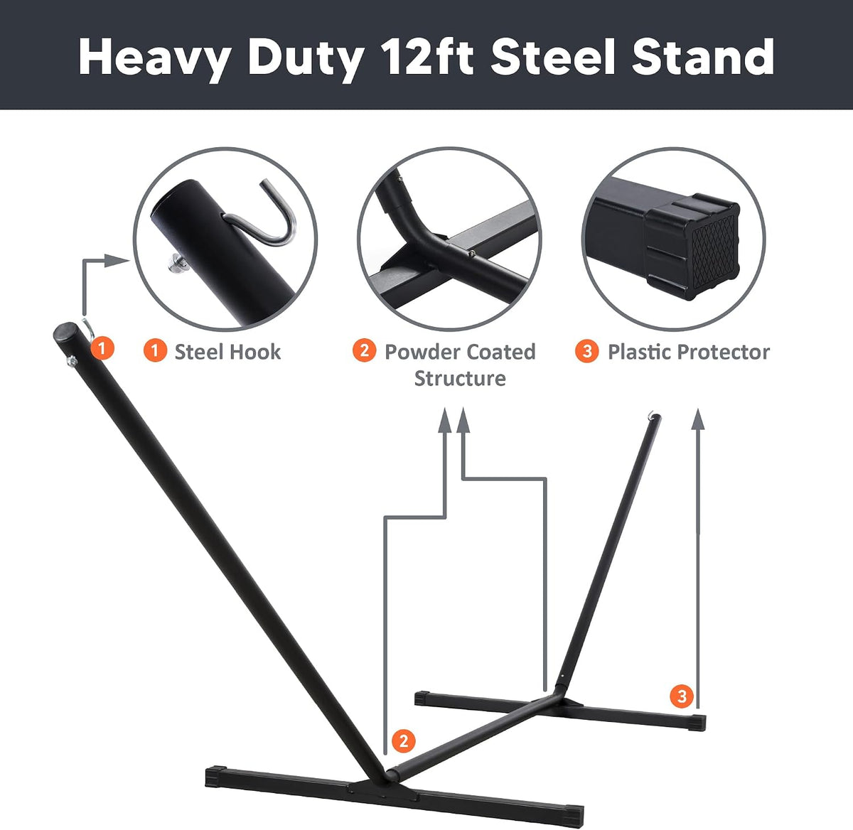 12 FT Heavy‑Duty Hammock Stand, Black