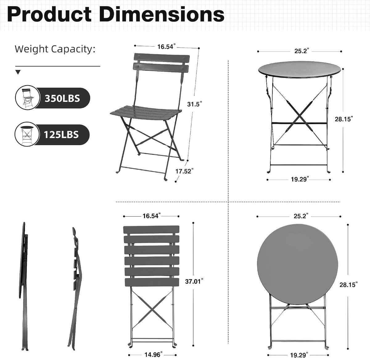 3‑Piece Grey Outdoor Bistro Set
