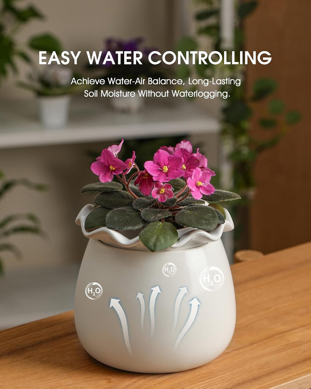 6‑Inch White Ceramic Self‑Watering Plant Pot