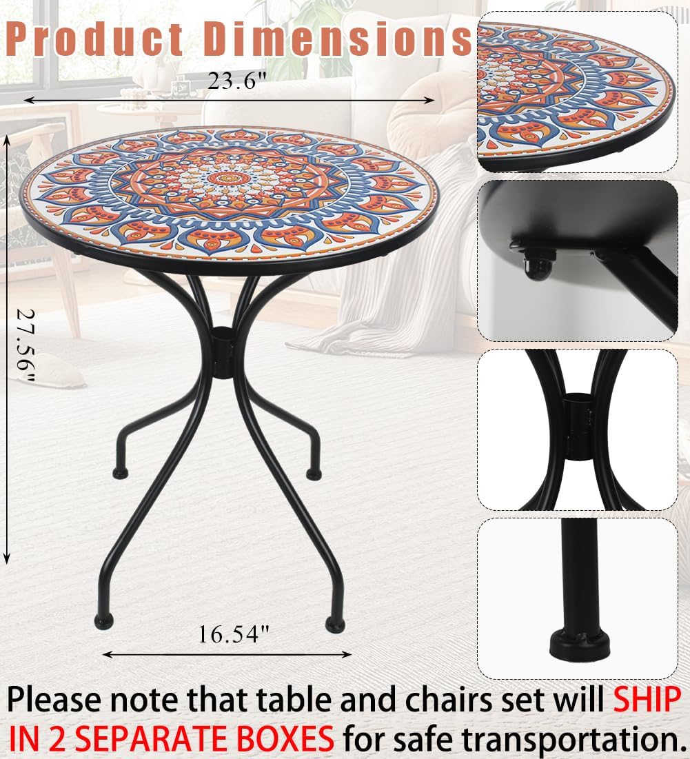 3‑Piece Mosaic Tile Folding Bistro Set