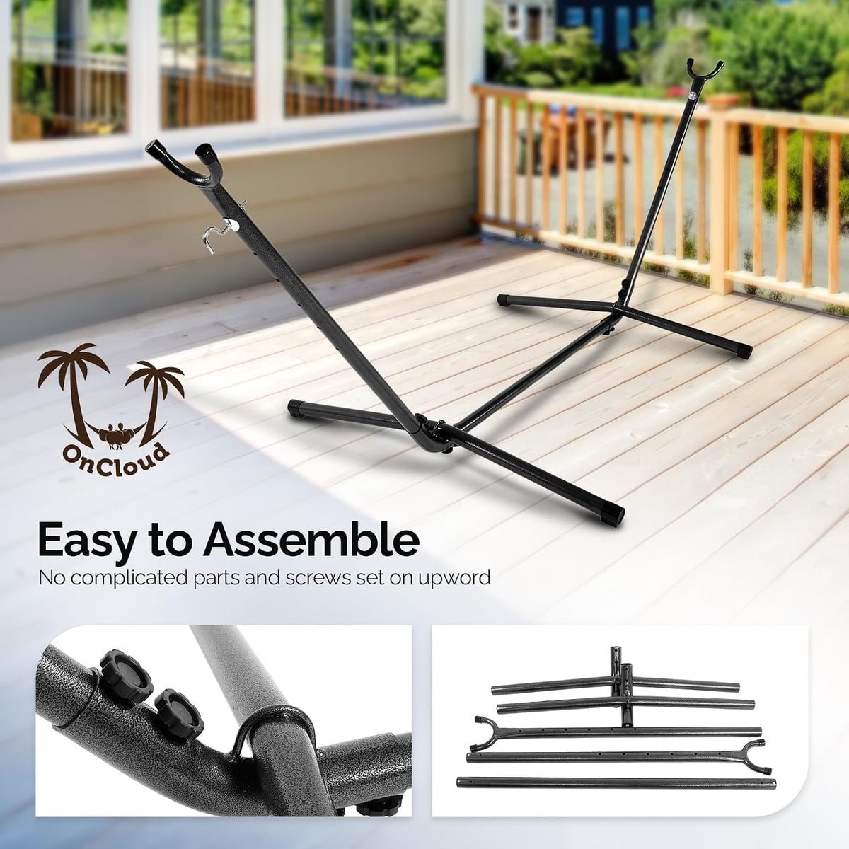 Black Adjustable Steel Hammock Stand, 9 FT, 450 LBS