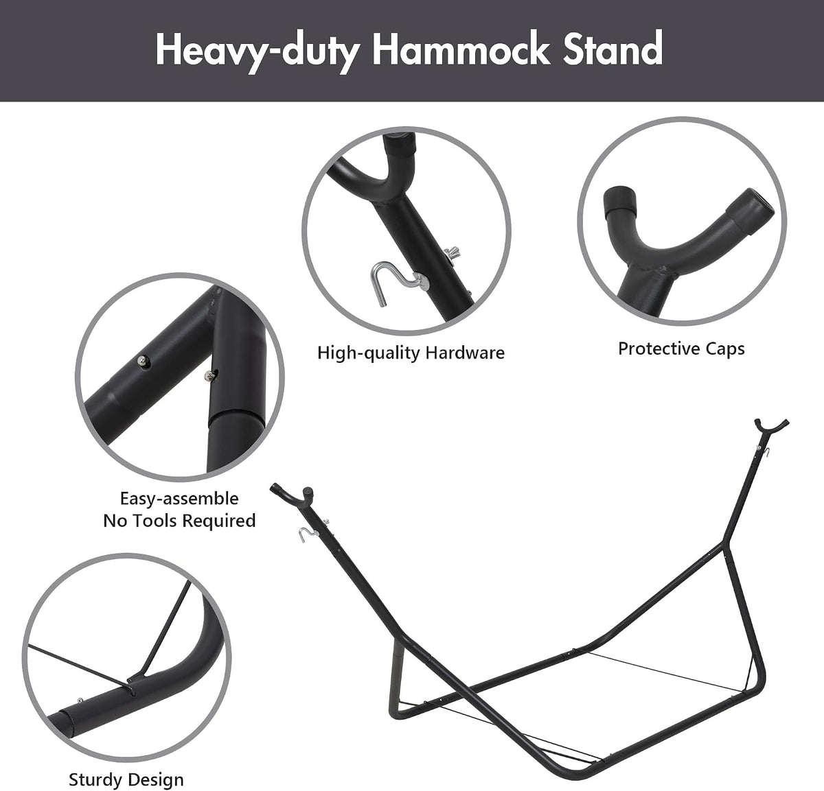 Black Heavy‑Duty Steel Hammock Stand, 10FT