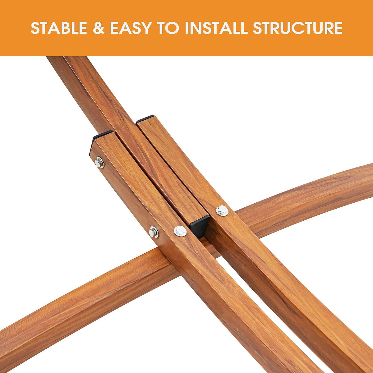 12 Ft Curved Steel Hammock Stand, Wood Grain