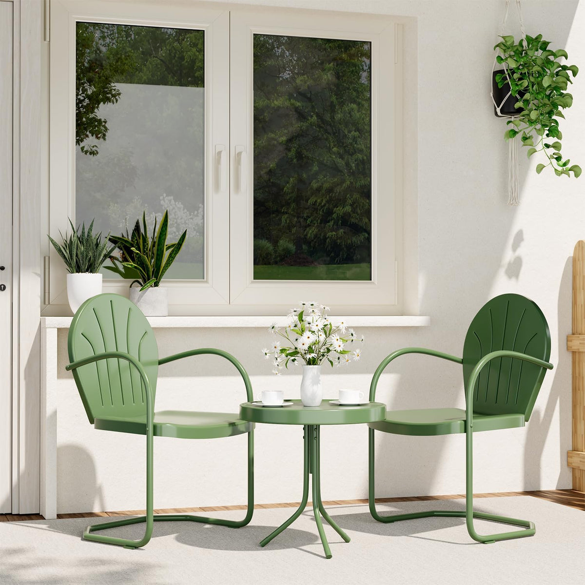 3‑Piece Green Metal Outdoor Bistro Set