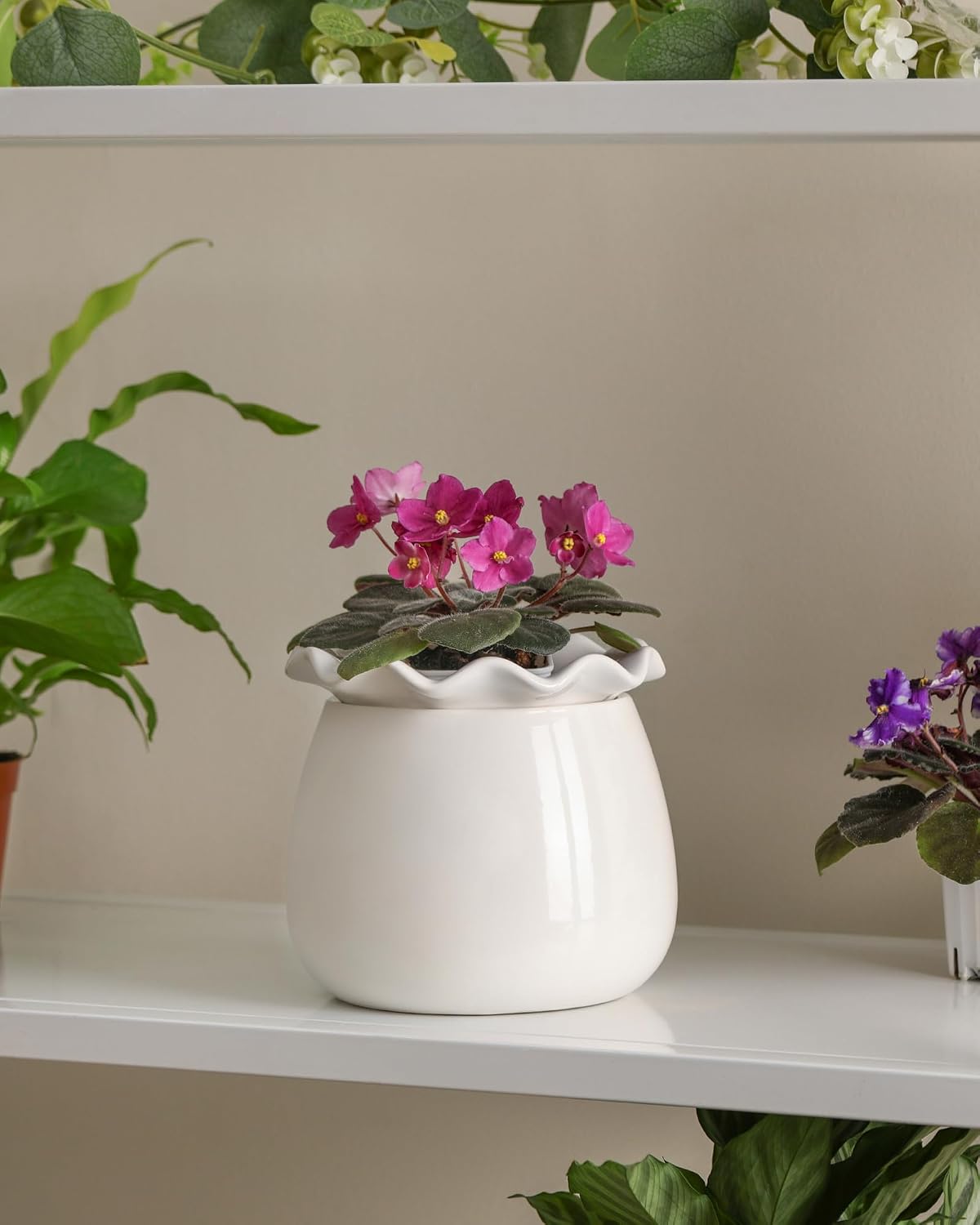 6‑Inch White Ceramic Self‑Watering Plant Pot