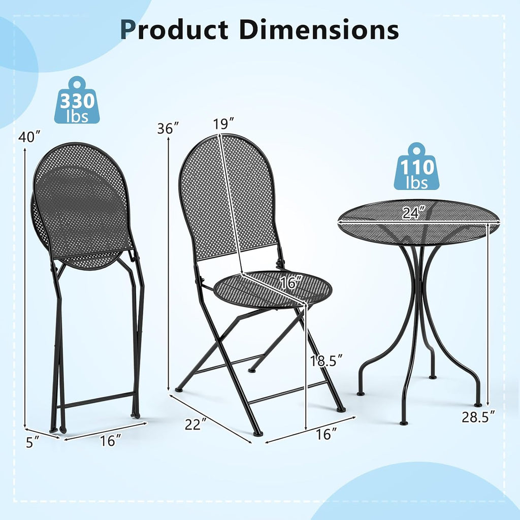 3‑Piece Metal Folding Bistro Set