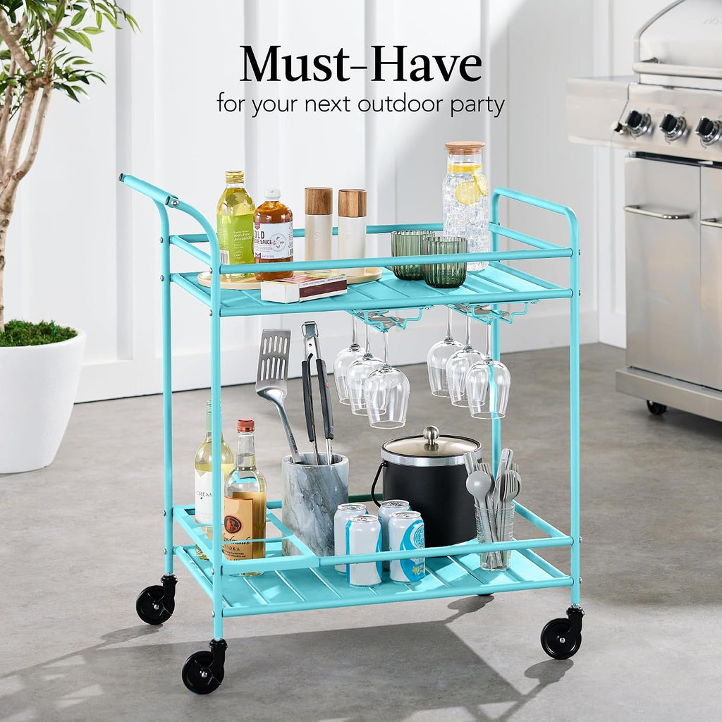 2‑Tier Rolling Bar Cart, Teal