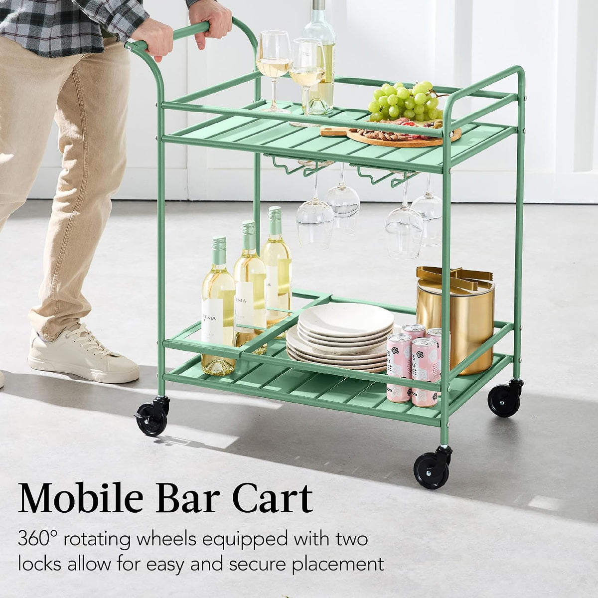 Products 2‑Tier Rolling Bar Cart, Sage