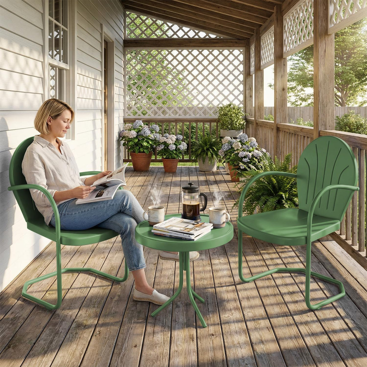 3‑Piece Green Metal Outdoor Bistro Set