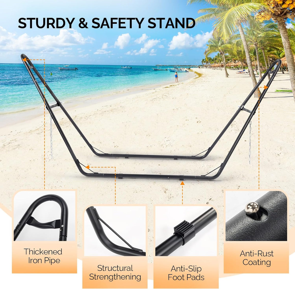 Black Heavy‑Duty Hammock Stand, 550 LBS