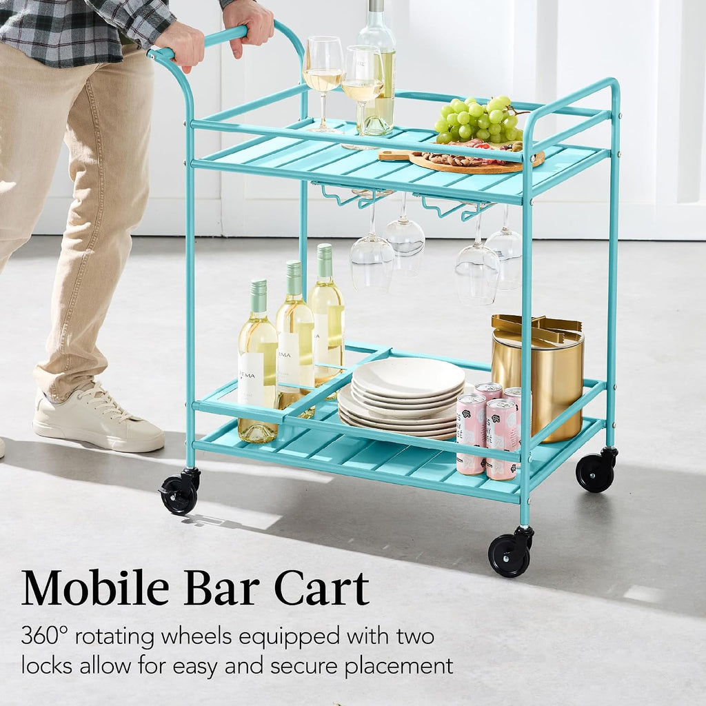 2‑Tier Rolling Bar Cart, Teal