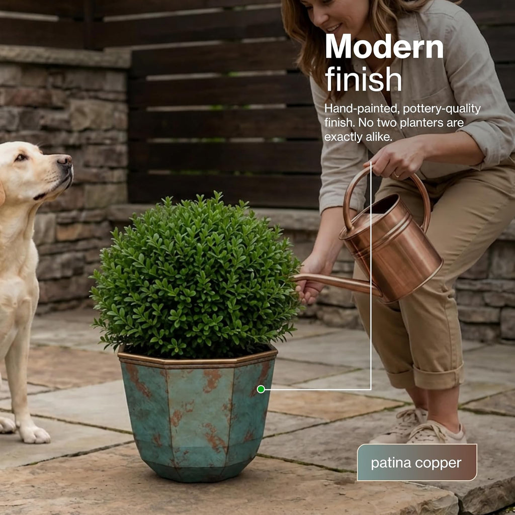 Shaina 15" Resin Planter, Patina Copper