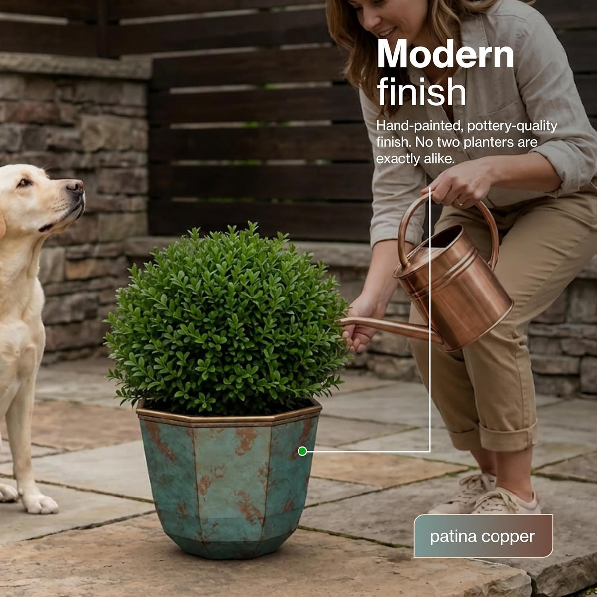 Shaina 15" Resin Planter, Patina Copper
