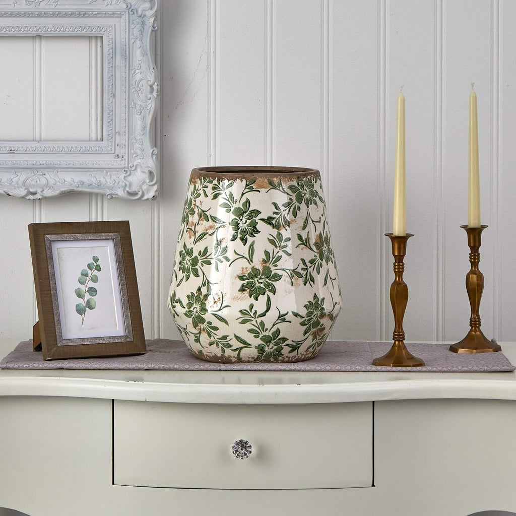 Ceramic Green Scroll Planter