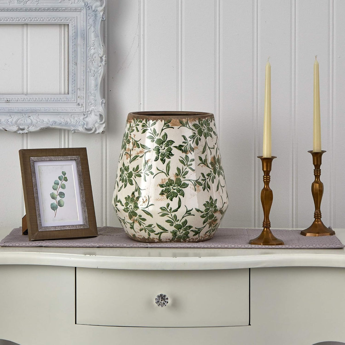 Ceramic Green Scroll Planter