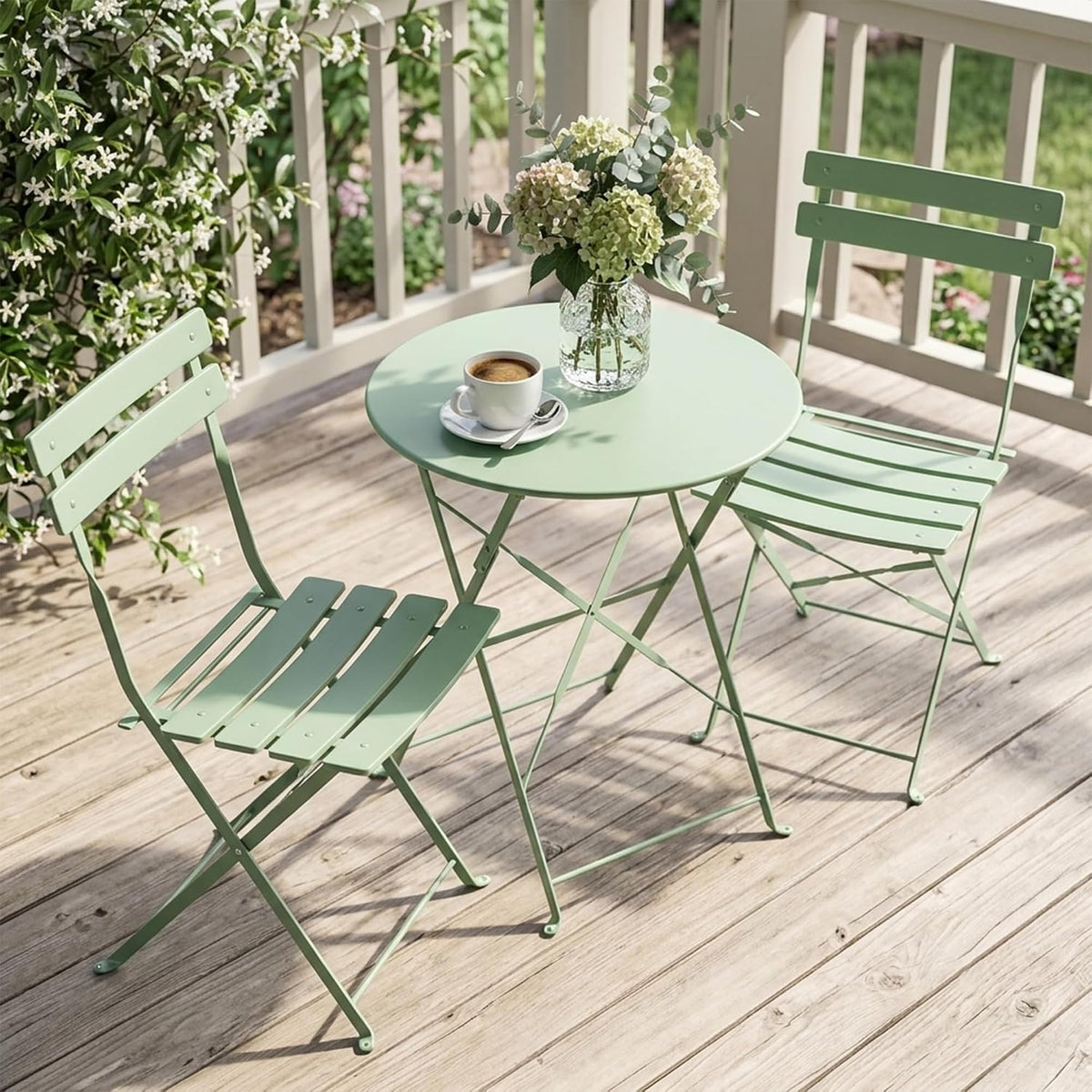 3‑Piece Folding Steel Bistro Set, Bean Green