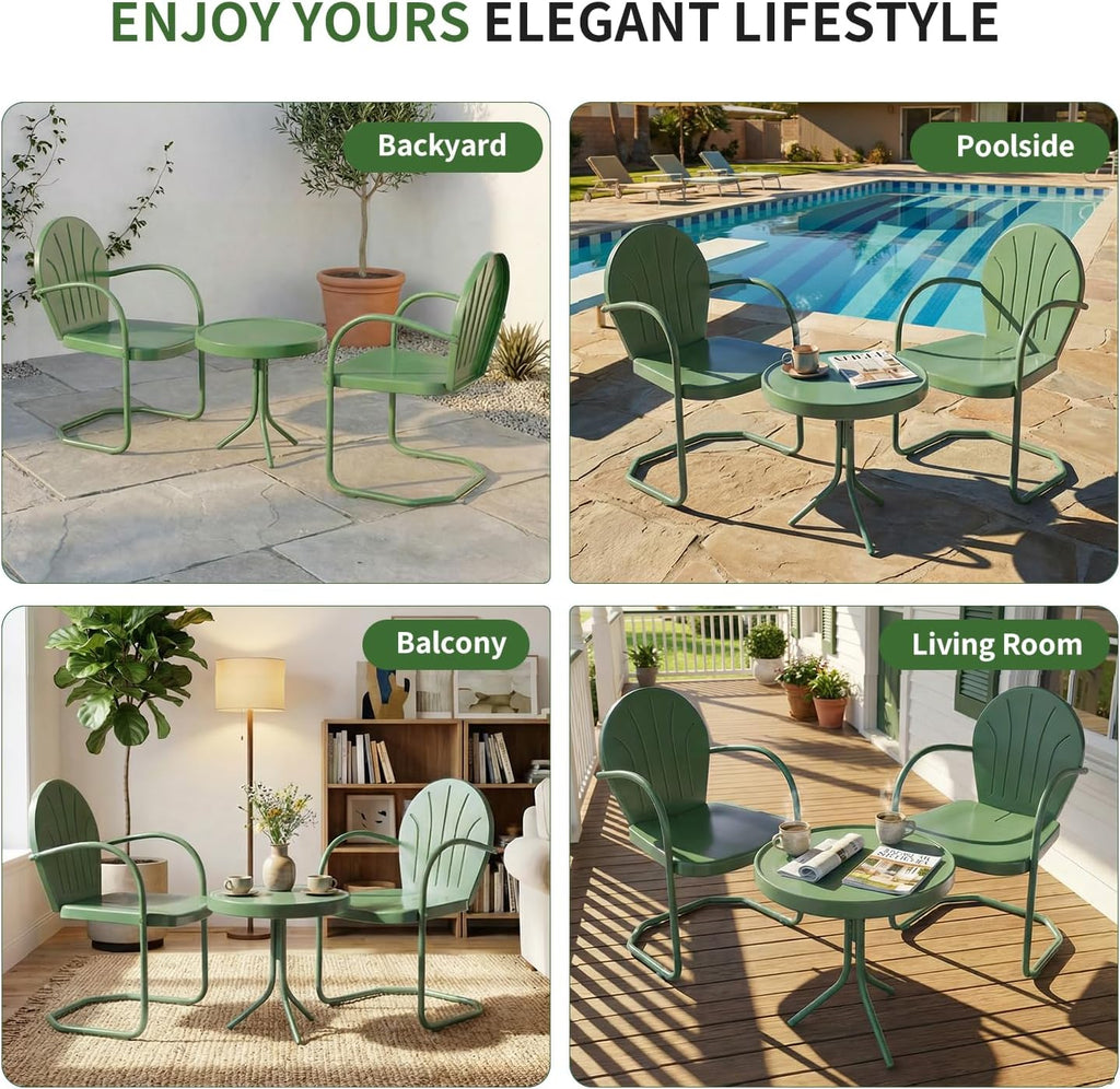3‑Piece Green Metal Outdoor Bistro Set