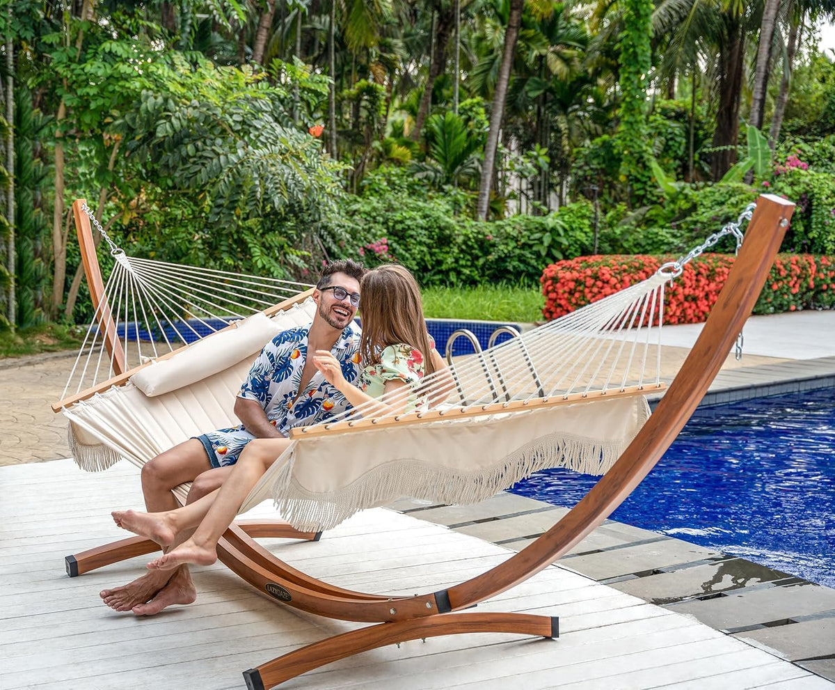 12 Ft Curved Steel Hammock Stand, Wood Grain