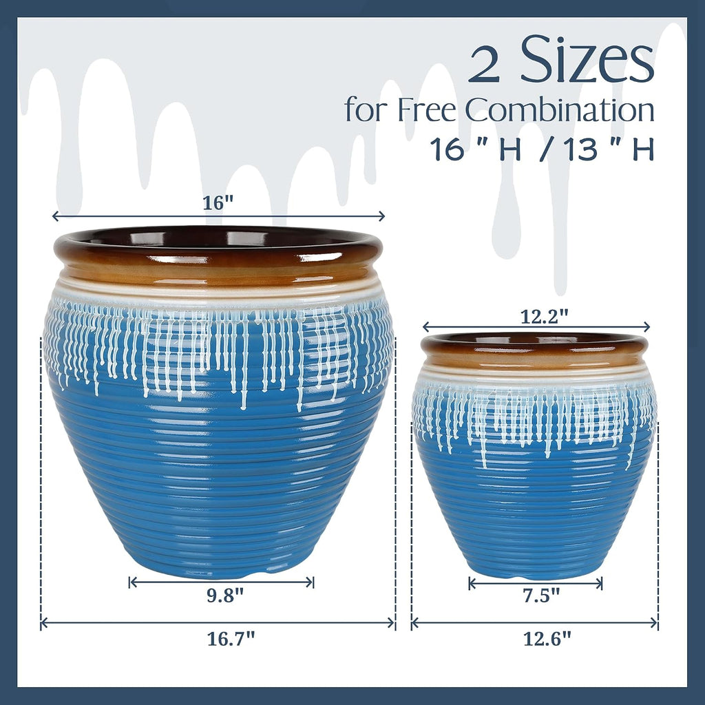 2‑Pack Blue‑Glazed Plastic Planters, Round