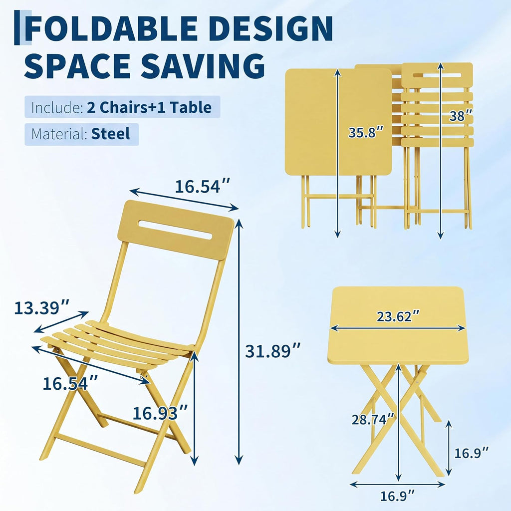 3‑Piece Folding Bistro Set, Yellow