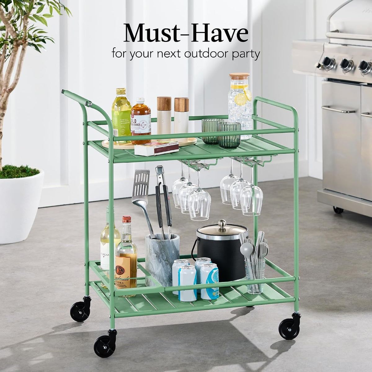 Products 2‑Tier Rolling Bar Cart, Sage
